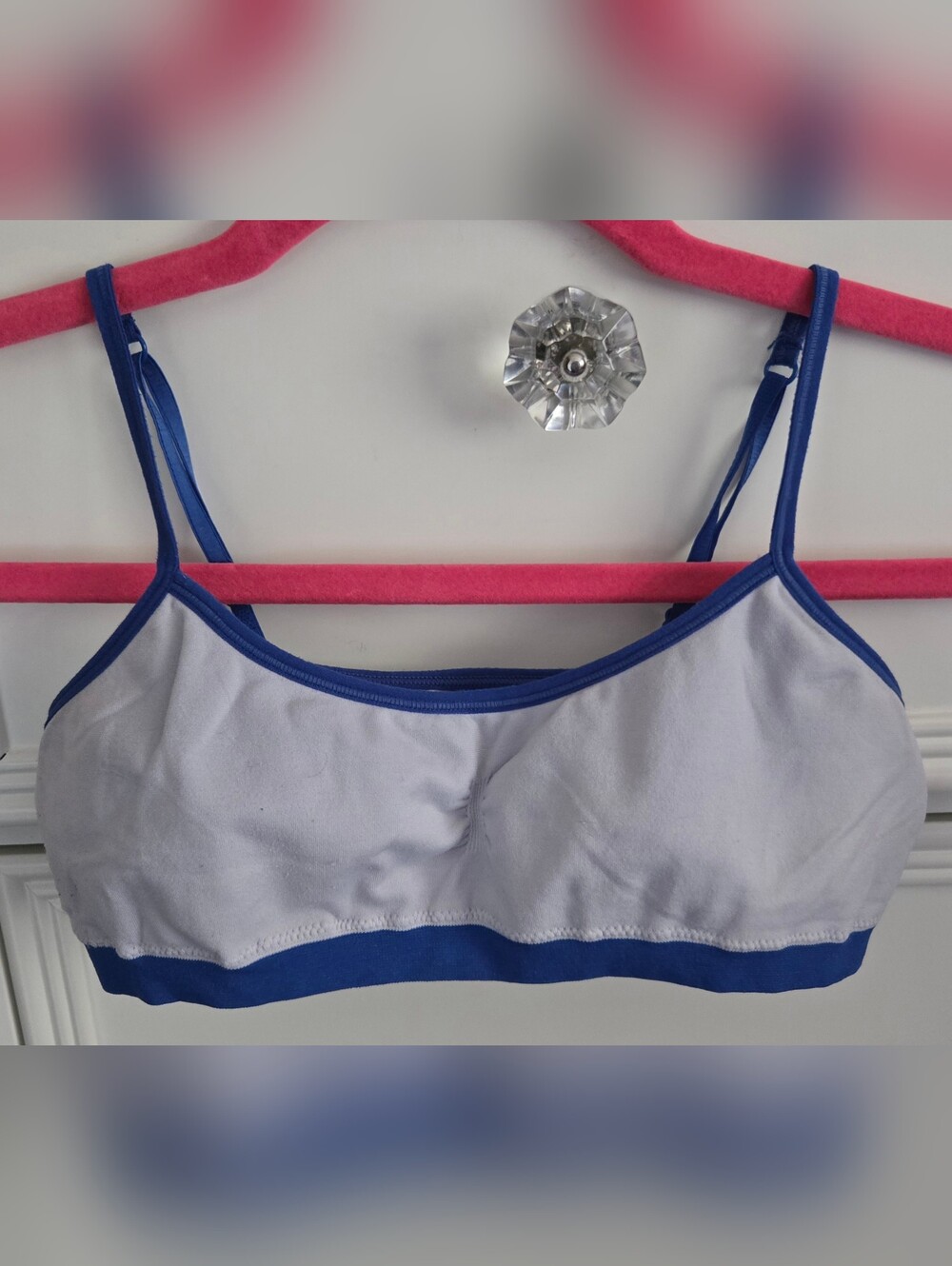 Hanes Girls White & Royal Blue Seamless Shelf Bra Size L
